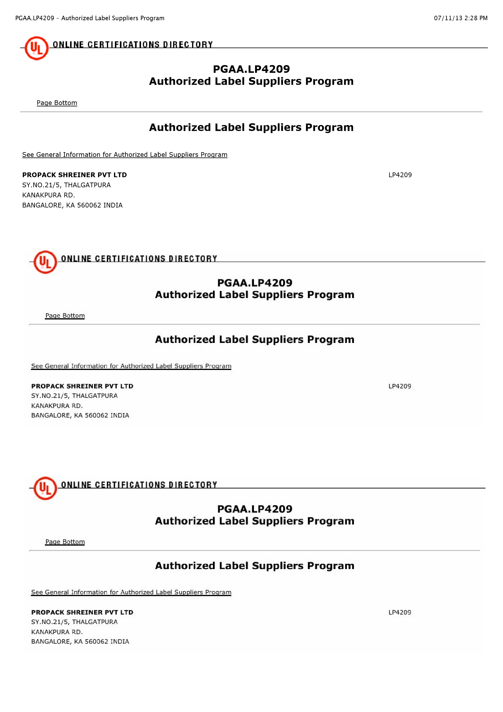 UL PGAA.LP4209 — Authorized Label Suppliers Program